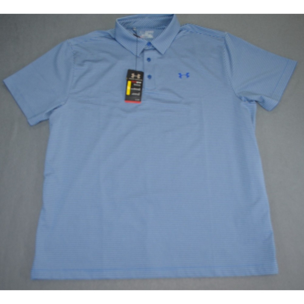 Under Armour Golf Elevated Heatgear Blue Gray Heathered Stripe Polo Mens 2XL